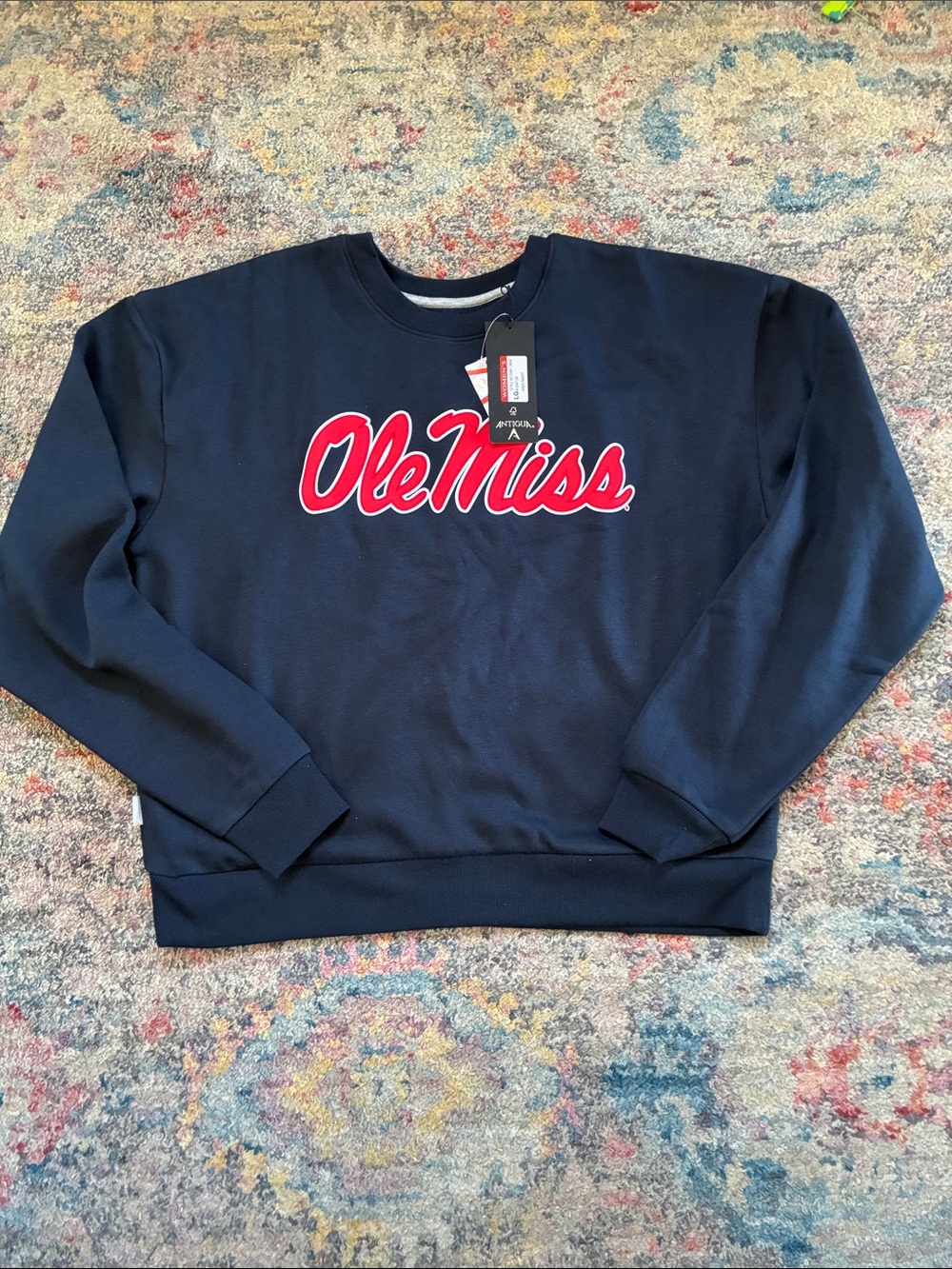 Antigua Navy Crewneck Sweatshirt with Red Ole Miss Script